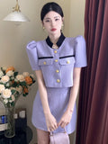 Summer New Small Fragrant Two Piece Set for Women Crop Top + Mini Skirt Set Korean Fashion Sweet 2 Piece Outfit Ensemble Femme