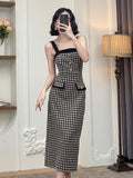 Summer Spring New 2 Piece Elegant Skirt Suit Short Jakcet+Long Plaid Skirt Dresses Two Piece Outfits