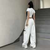 New Y2K Streetwear White Track Pants Women Harajuku Hippie Wide Leg Sweatpants Oversize Quick Dry Printed Joggers Trousers