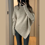 Turtleneck Irregular Korean Soft Sweaters 2023 New Autumn Winter Thick Loose Knitted Pullovers Lazy Solid Casual Women Jumpers