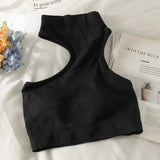 Tops for Woman Knitted Sexy Shoulder Halter Half High Neck Hanging Wrapping Bra with Breast Pads Sleeveless Clothes Y2k Camis