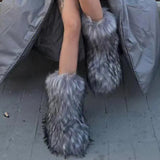 Getadme Winter Shoe Women's Winter Fluffy Faux Fox Fur Boots Woman Plush Warm Snow Boots Luxury Footwear Girls' Furry Fur Bottes Fashion