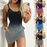 Women Fashion Gradient Mini Sling Dress Sleeveless V Casual Beach Dresses Female Sexy Stylish Women's Streetwear Summer Dress