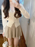 Spring 2 Piece Dress Set Women Korean Fashion Y2k Clothing Sweet Cardigan + Mini Skirts Elegant Bodycon Knitted Suits Chic