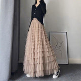 Getadme-Fairy Heavy Industry Net Yarn Cake Skirt Women's Spring Summer Long Ankle Design Sense Niche Figure Wide Hem Long Skirts Woman