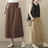 Getadme-Cotton Linen Skirt Women's Middle Length Long Skirts Summer Woman  Harajuku Fashion Preppy Style Elegant Clothes Lolita Y2k