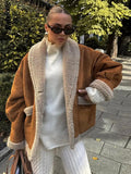 Getadme Women's Furx Lamb Wool Thicken Short Jacket Patchwork Turn Down Collar Single Breasted Coat Female Winter Retro Warm Overcoat