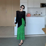 Summer Bohemia Print Floral Midi Skirt Women 2023 New Ice Silk Drape Midi Vintage Fishtail Long Skirt Woman