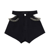 Getadme Summer New High Waist Hollow Out Black Denim Shorts Solid Color Loose Versatile Pants Trend Fashion Women Clothing