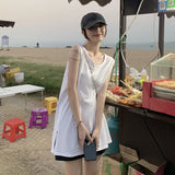 White Sleeveless T Shirt Tops Summer New Split Hem Long Sports Tank Pullovers Simplicity Casual Fashion Women Clothing