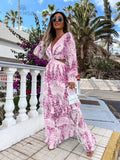 Sexy V-Neck Backless Hollow Out Dress 2023 Autumn Women Lantern Sleeve Club Party Long Maxi Dresses Tunic Beach Cover Up A939