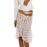 Lace White See-Through Floral Midi Skirt Sheer Mesh Low Waist Skirt Y2K Fairy Grunge Skirt Aesthetic Fairycore Beachwear