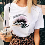 T Shirt Ladies Korean Fashion Summer Short Sleeve Cartoon Casual Female Clothes O-neck Tshirts Tops Eyelash Vintage Clothes