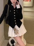 Getadme Two Piece Set Black Vintage  Women Japanese Short Blazer Coat+mini Skirt Suit Female Casual Korean Fashion Sexy Kawaii Set