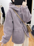 Getadme New Korean Fashion Jacket Women Autumn/Winter Single Breasted Hooded Imitation Lamb Wool Top Vintage Thick Coat Women Clothing