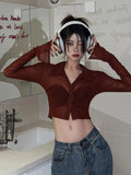 Getadme-Vintage Streetwear Crop Blouses Women Solid Sexy See Through Transparent Mesh Tops Female Long Sleeve Slim Fit Shirt