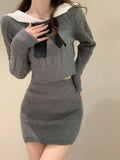 Elegant 2 Piece Dress Set Women Casual Knitted Sweater + Mini Skirts Female Autumn Y2k Clothing Korean Fashion Suits Chic