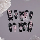 Getadme Sweet Cool Style Babes Lace Bow Nail Patch Handmade Fake Nail Stickers Wearing Nail Piece Finished Product Detachable