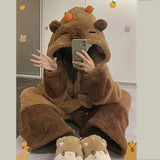 Getadme Capybara Coral Velvet Pajama Office Nap Wearable Loose Onesie Pajamas Kids Soft Cute Animals Shape Blanket For Adult Blanket