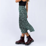 Vintage Leopard Print Long Skirts Women High Waist Midi Skirt Bow Tie 2022 Summer Sexy Split Wrap Skirt Ladies Green Beach