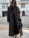 Houndstooth Printed Long Coat Winter Women Woolen Lapel Single Breasted Fashion Jacket Female Long Sleeve Autumn Outerwear 2023