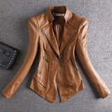 Getadme Spring Autumn Real Fur Leather Jacket Women Small Coat Slim-Fit PU All-Match Casual Motorcycle