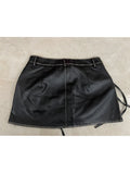 Getadme Summer Women Vintage Pu Faux Leather Mini Hip Wrap Skirt Gyaru Punk Design 2000s Aesthetic Tide Y2k Streetwear Cyber Grunge 90s