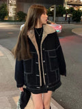 Getadme 3 New Korean Fashion Winter Women Coat Warm Lapel Denim Thick Jacket Casual Work Clothes Cotton Padded Jackets for Women Tops