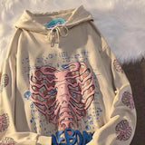 Getadme Y2K Pink Skeleton Hoodies Women Autumn Streetwear pullover Goth  Sweatshirts Harajuku Grunge Oversized Winter Hoodies Female