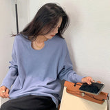 LMQ NEW U-Neck Cotton Long Sleeve T Shirt Women Casual Korean Loose Fashion Basic Bottoming Shirt Tops Tee Elastic Autumn Winter