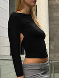 Getadme-Backless Sexy Black T-shirts Women Autumn Long Sleeves Crop Top Casual Streetwear Bodycon Fashion Solid Basic T-shirts Female