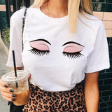 T Shirt Ladies Korean Fashion Summer Short Sleeve Cartoon Casual Female Clothes O-neck Tshirts Tops Eyelash Vintage Clothes