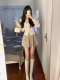 Spring 2 Piece Dress Set Women Korean Fashion Y2k Clothing Sweet Cardigan + Mini Skirts Elegant Bodycon Knitted Suits Chic