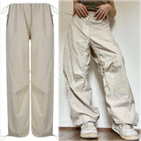 Getadme Women Y2K Cargo Pants Solid Low Waist Sweatpants Drawstring Wide Leg Baggy Trousers 2023 Summer Streetwear Punk Casual Tech Pant