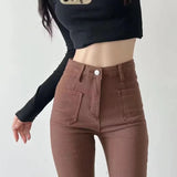 Women Flared Jeans Loose Denim Pants Bottom Straight High Waist Stretch 2022 Spring Autumn Solid Color Female Fashion Streetwear