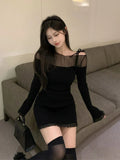 Slim Bodycon Y2k Mini Dress Female Party Casual One Piece Dress Korean Fashion 2023 Spring French Elegant Knitted Dress Woman