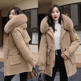 Getadme-Fashion Winter Coat Down Cotton Thicken Warm Jacket Coat Women Parkas Fur Collar Hooded Parka Cotton-Padded Outwear Jackets