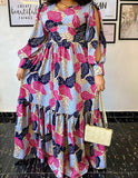 Getadme Party Long Maxi Dress  Women Long Sleeve Slit Vintage Printed Pleated Bohemian Beach Sundress Casual Vestido