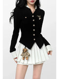 Getadme Two Piece Set Black Vintage  Women Japanese Short Blazer Coat+mini Skirt Suit Female Casual Korean Fashion Sexy Kawaii Set