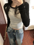 Getadme-Crop Clothes Slim Plain Female Tops Fitted Kpop Coquett Polyester Tshirts 90s Vintage Women's T Shirts Long Sleeve Old Tees