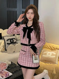 Getadme-Autumn winter Small Fragrance Tweed Two Piece Set Women Short Jacket Coat + Skirt Suits Korean 2 Piece Sets Women Outfit