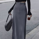 Getadme Elegant Women Long Black Suits Skirts For Female Pockets OL Casual High Waist Pencil Midi Skirt With Belt  Summer