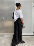 Getadme Elegant Satin Black Trumpet Skirts Fashion Slim High Waist Skirts Women Female Solid Office Lady Long Skirt Spring Summer