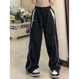 Getadme 2 Women Spring Retro Solid Loose Drawstring Trousers Casual Joggers Baggy Wide Leg Sweatpants Mid Waist Sporty Y2k Female Clothes