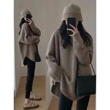 Loose Large Size Cashmere Sweater Women Korean Mid Length 100% Pure Merino Wool Knitted French Pullover Autumn and Winter Jumper