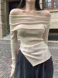 Getadme Off Shoulder Pullover Women Autumn Long Sleeve Knitted Tops Female Slim Slash Neck Knitwear Ladies Korean Style Thin Pullovers