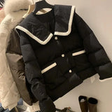 Getadme- Harajuku Korean Short Padded Jackets Women Lightweight Puffer Outerwear Streetwear Oversized Black Winter Quilted