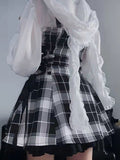 Kawaii Lolita Plaid Mini Dress Gothic E Girl Y2k Dresses Ulzzang Sweet Aesthetic Sets Sundress Fairy Grunge Cute Mall Dresses