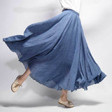 High Quality Cotton Linen Maxi Skirt Womens Casual Elastic High Waist Pleated A-Line Beach Skirts Boho Saia Feminina Faldas Jupe