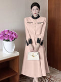 Spring Fall New Vintage Thin Tweed Women 2 Piece Sets Outfits 2022 Stand Collar Single-breasted Jacket Long Skirt Two Piece Sets